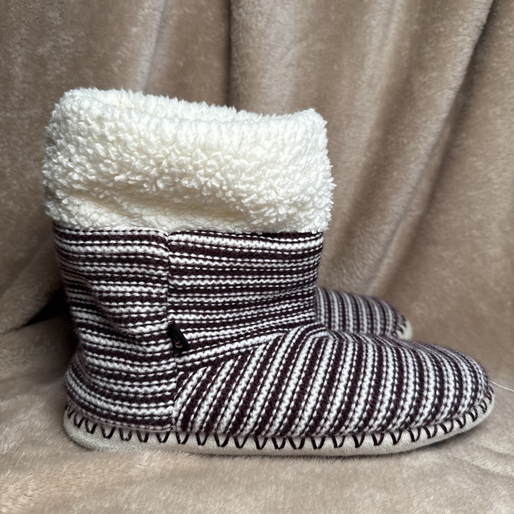 Cuddl Duds Slipper Boots Women S 5-6 Brown White Striped Loungewear Home Office